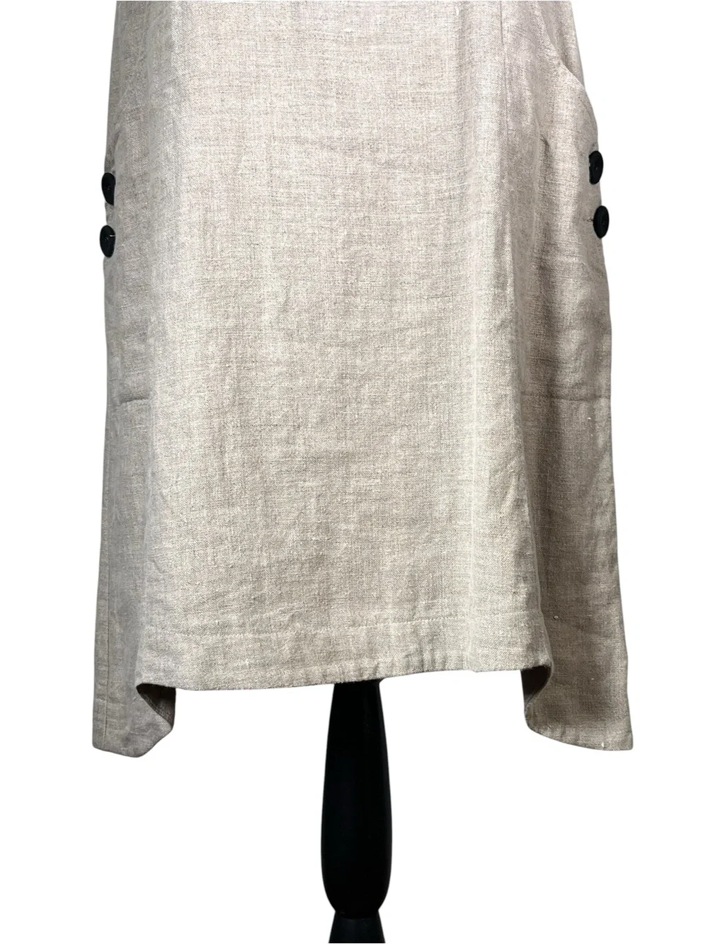 Mindau Linen Shift Dress Sleeveless Side Button Black Asymmetrical Hem Large